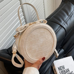 Small PU Leather Round Handbag Chain Clutch Purses