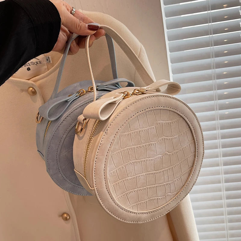Small PU Leather Round Handbag Chain Clutch Purses