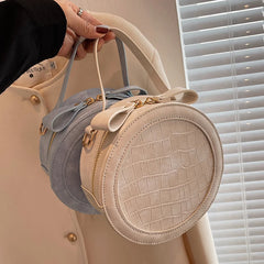 Small PU Leather Round Handbag Chain Clutch Purses