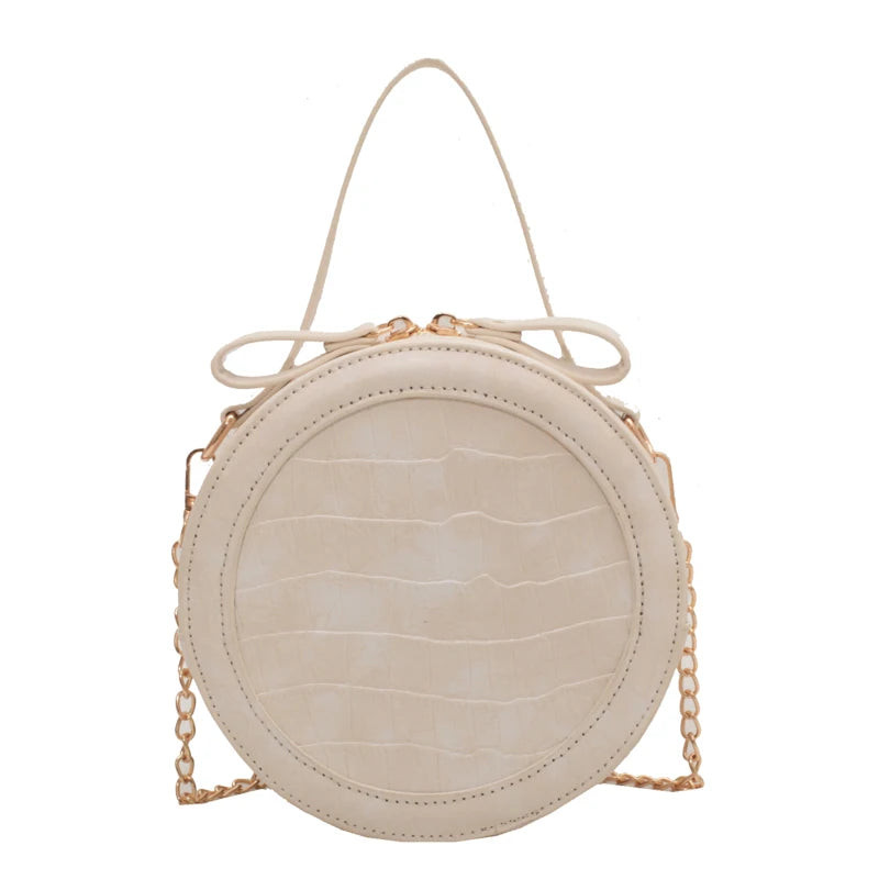 Small PU Leather Round Handbag Chain Clutch Purses