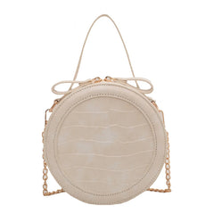 Small PU Leather Round Handbag Chain Clutch Purses