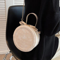 Small PU Leather Round Handbag Chain Clutch Purses