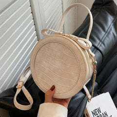 Small PU Leather Round Handbag Chain Clutch Purses
