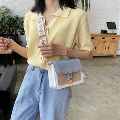 Panelled Flap Bag PU Leather Shoulder Bags for Women