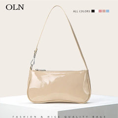 Pink Leather Handbag Beige Shoulder Bag Side Bag