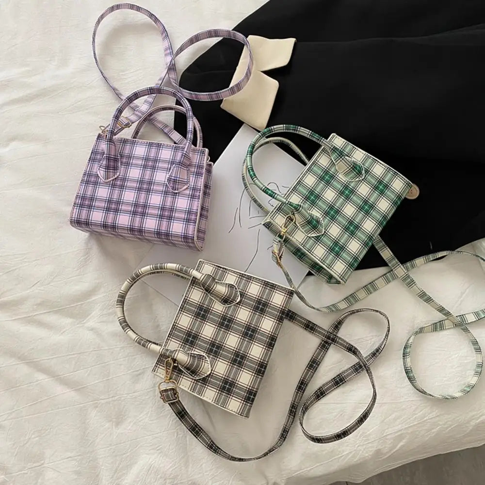 Plaid PU Leather Crossbody Bags For Women Summer Lady Shoulder Handbags