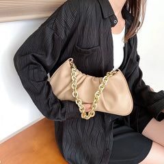 Pleated PU Leather Chain Crossbody Bag for Women