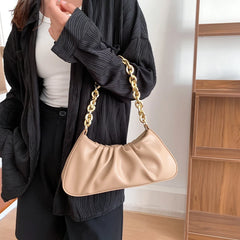 Pleated PU Leather Chain Crossbody Bag for Women