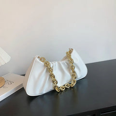Pleated PU Leather Chain Crossbody Bag for Women