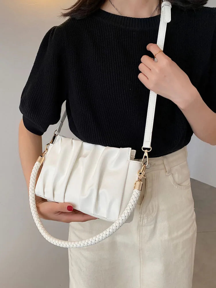 Pleated Underarm Crossbody Bag Women's Handbag