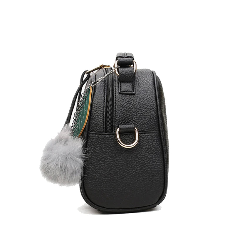 Women's Hairball Crossbody Bag PU Leather Messenger Bag