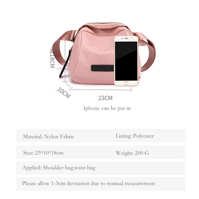 Women's Nylon Shoulder Bag with Wide Strap Crossbody Purse