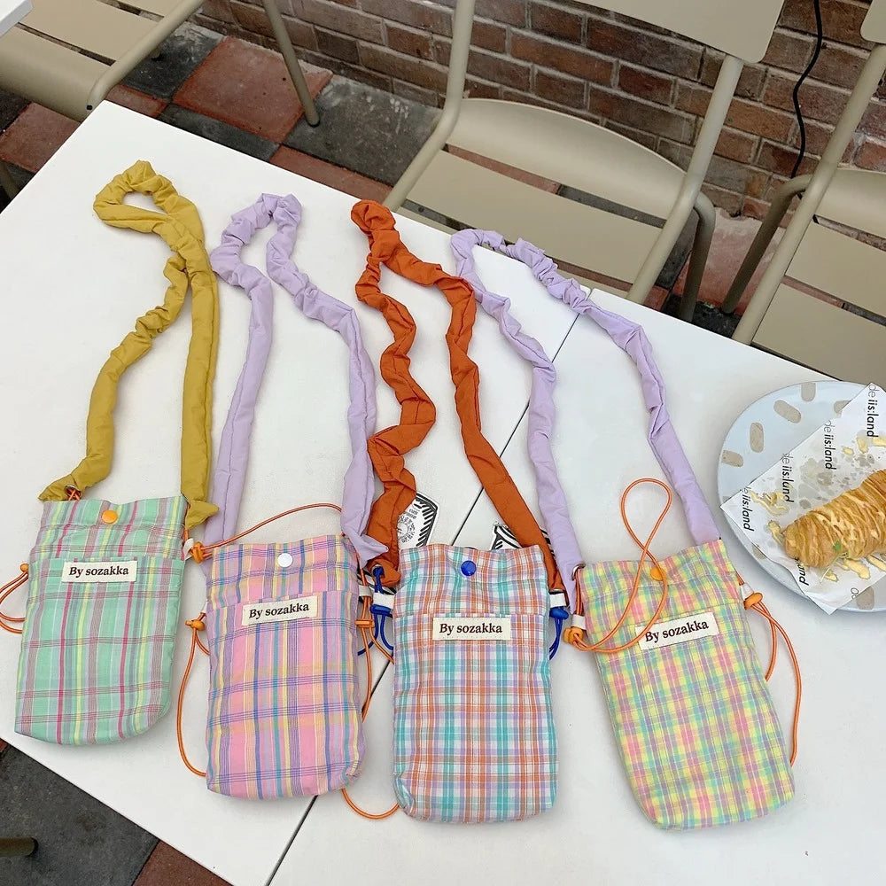 Canvas Shoulder Bag Mini CrossBody Purse Plaid Wallet
