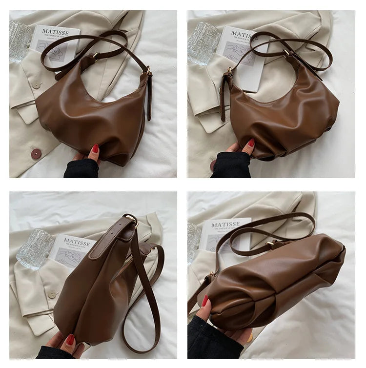 2021 Winter Lady Handbag Purse Solid Soft PU Leather Shoulder Crossbody Bag