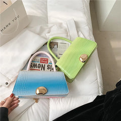 Small Square Flap Bag Stone Pattern Lock Chain Shoulder Messenger Bag