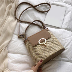 Small Straw Bag Bucket For Women Summer Crossbody Bags Rattan Bags Beach Lady