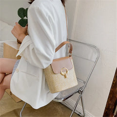 Small Straw Bag Bucket For Women Summer Crossbody Bags Rattan Bags Beach Lady