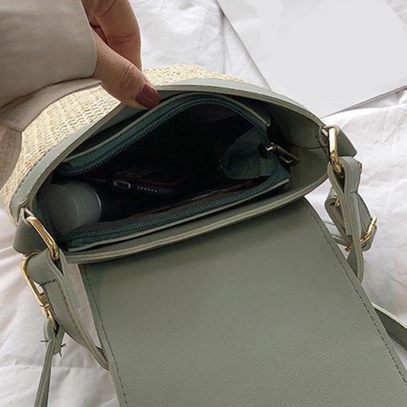 Small Straw Bag Bucket For Women Summer Crossbody Bags Rattan Bags Beach Lady