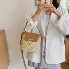 Women's Small Straw Bag Bucket Crossbody Rattan Beach Lady