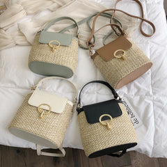 Straw Bucket Bag Crossbody Shoulder Messenger Summer Handbag
