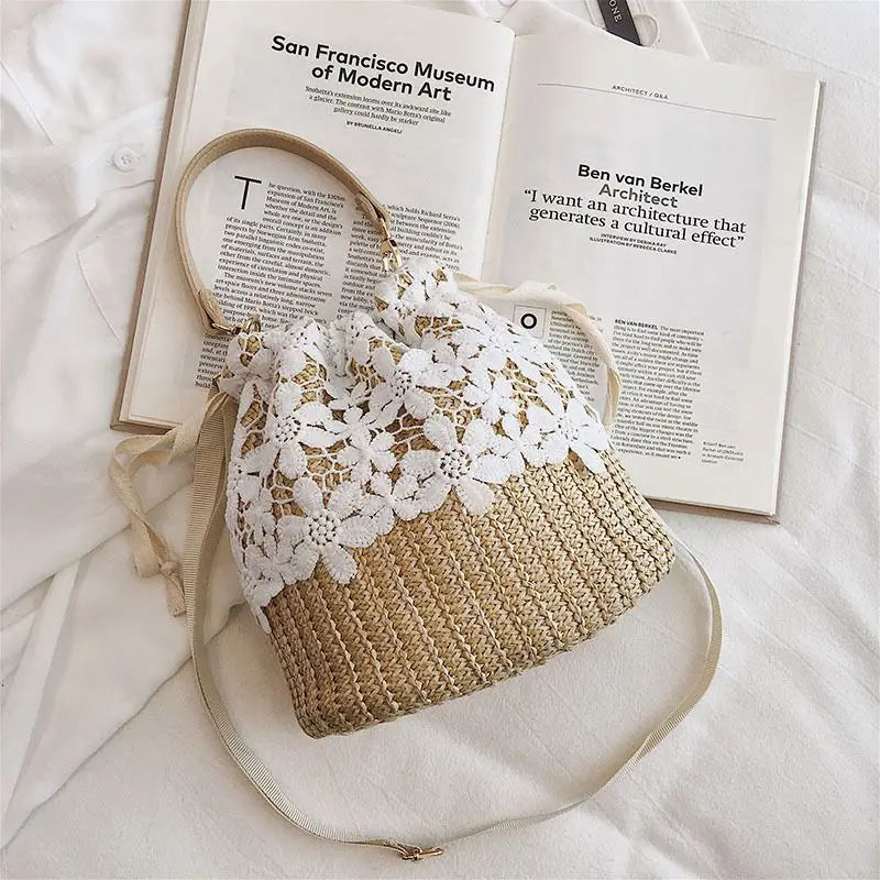Straw Bucket Bag Women Crossbody Summer Shoulder Travel Handbag KL1011