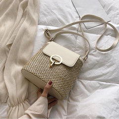 Straw Bucket Bag Women Crossbody Travel Purse Lady Shoulder Bag