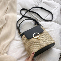Straw Bucket Bag Women Crossbody Travel Purse Lady Shoulder Bag