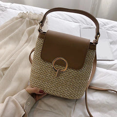 Straw Bucket Bag Women Crossbody Travel Purse Lady Shoulder Bag