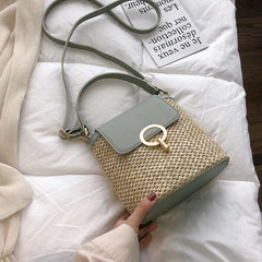 Straw Bucket Bag Women Crossbody Travel Purse Shoulder Messenger Bolsos