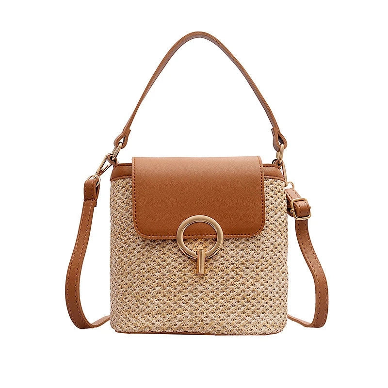 Small Straw Bucket Bags for Women Summer Crossbody Bags Lady