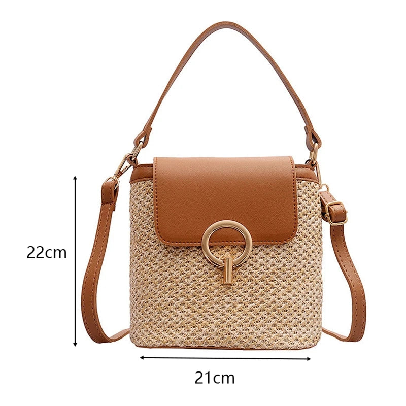 Small Straw Bucket Bags for Women Summer Crossbody Bags Lady