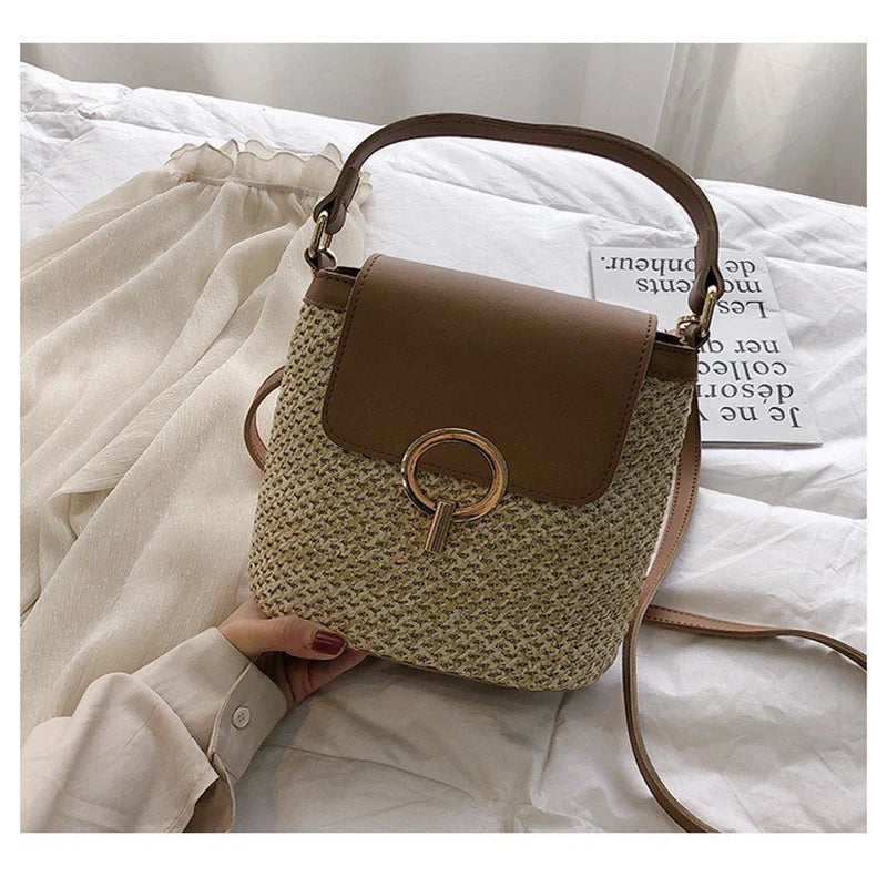 Small Straw Bucket Bags for Women Summer Crossbody Bags Lady
