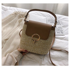 Small Straw Bucket Bags for Women Summer Crossbody Bags Lady
