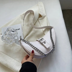 Thick Chain Leather Saddle Handbags Crossbody Bag