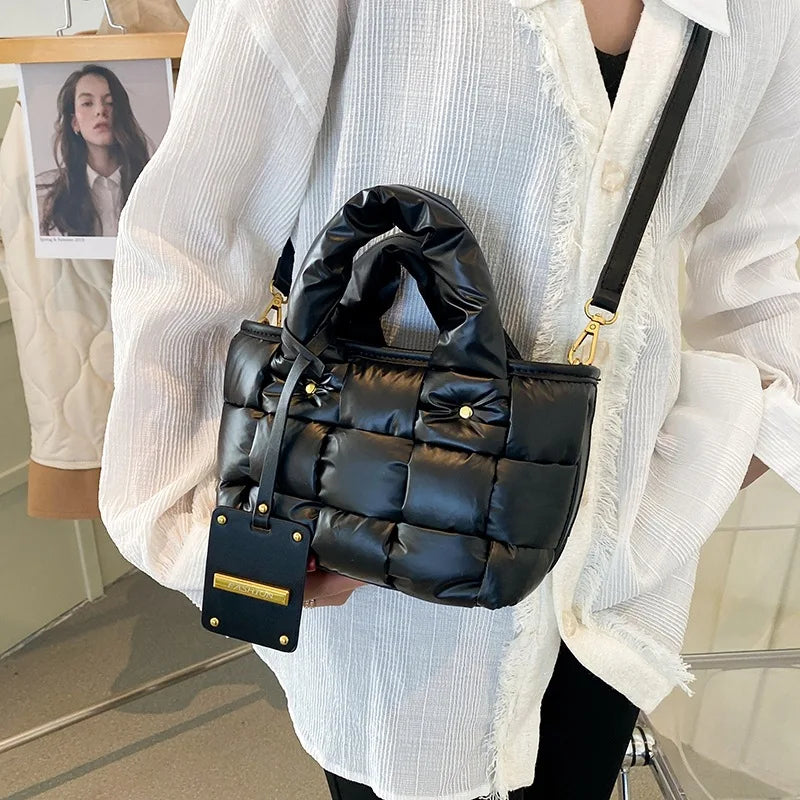 Small Weave Shoulder Bag Tote Ladies Padded Handbags Women Crossbody Bags