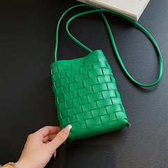 Small Weave Women's Messenger Phone Bag Top PU Leather Handbag