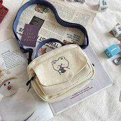 Small Women Canvas Shoulder Bags Cartoon Print Mini Canvas Handbags Phone Crossb