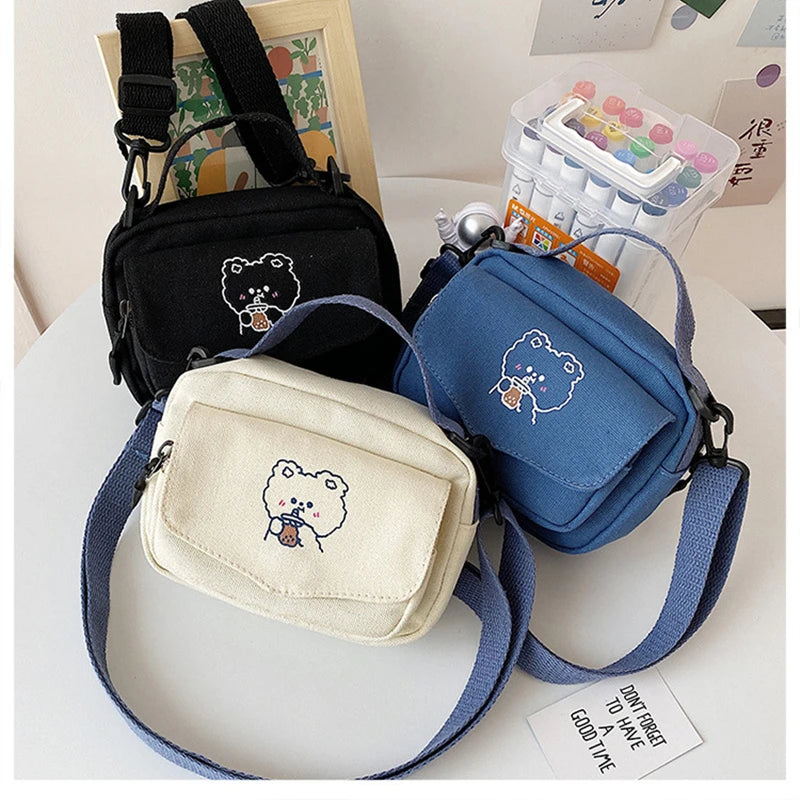Small Women Canvas Shoulder Bags Cartoon Print Mini Canvas Handbags Phone Crossb