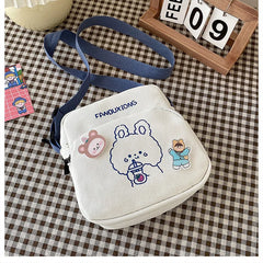 Women Canvas Shoulder Bags Cartoon Print Bear Rabbit Mini Handbags