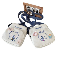 Women Canvas Shoulder Bags Cartoon Print Bear Rabbit Mini Handbags