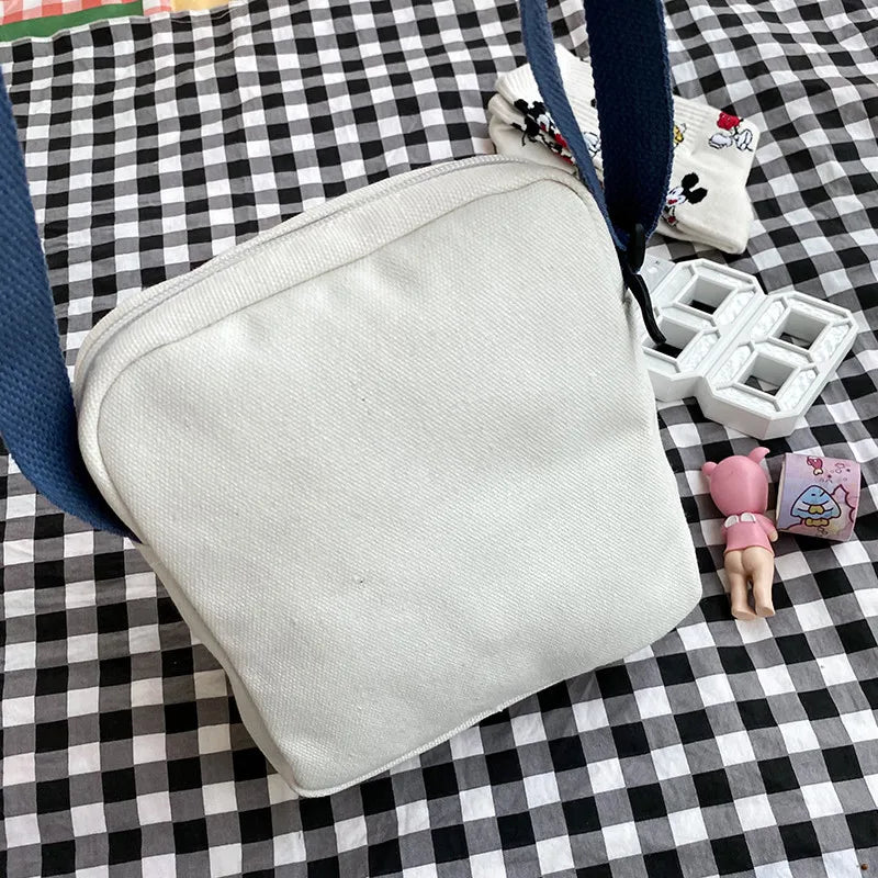 Women Canvas Shoulder Bag Cartoon Print Mini Handbag Phone Crossbody Purse