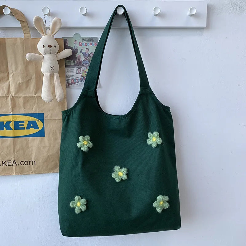 Fresh Art Flower Canvas Shoulder Bag for Women