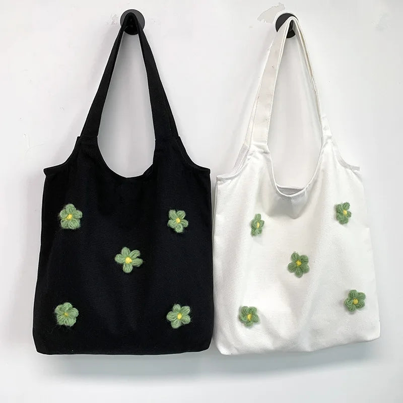 Fresh Art Flower Canvas Shoulder Bag for Women