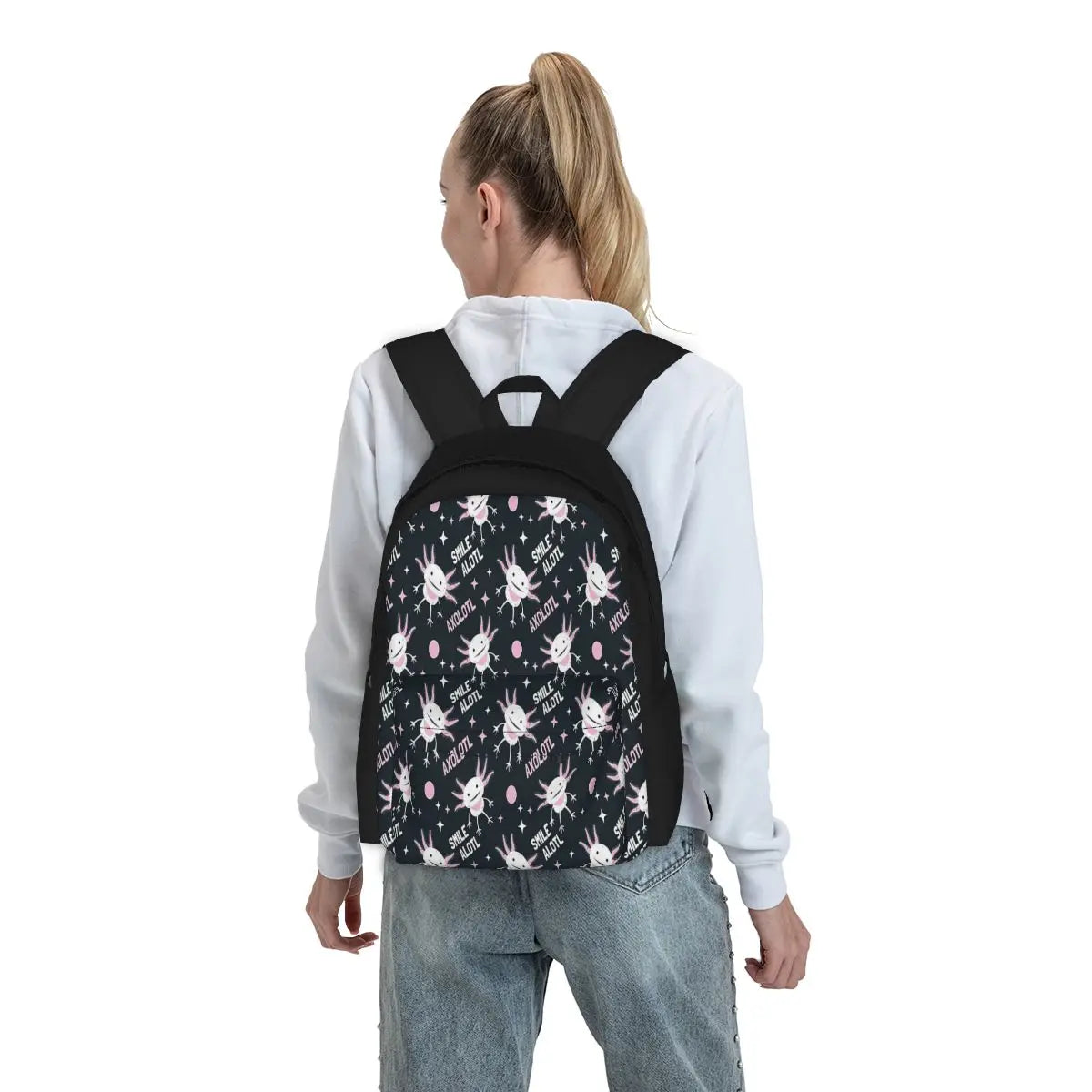 Smile Axolotl Backpacks Men's & Women's Bags Your Name B