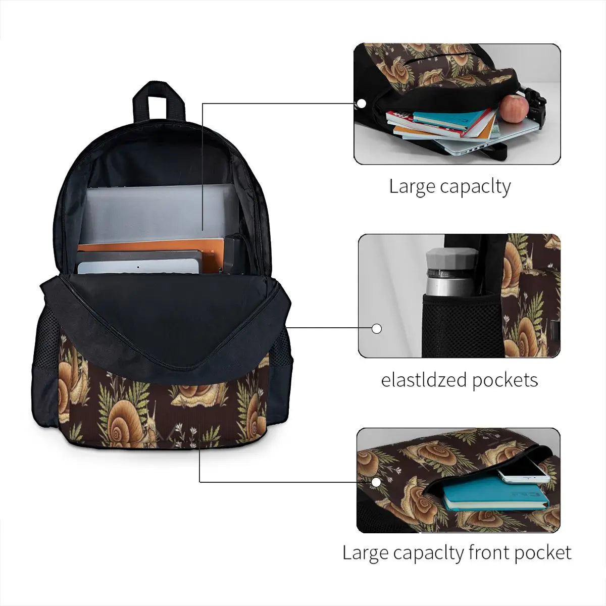 Snail With Plants Backpacks Men's & Women's Bags