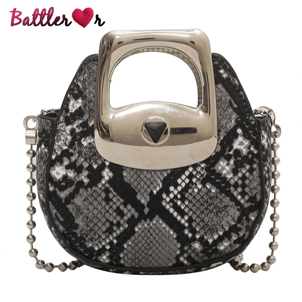 Snake Leather Chain Shoulder Flap Purse for Women