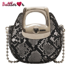 Snake Leather Chain Shoulder Flap Purse for Women