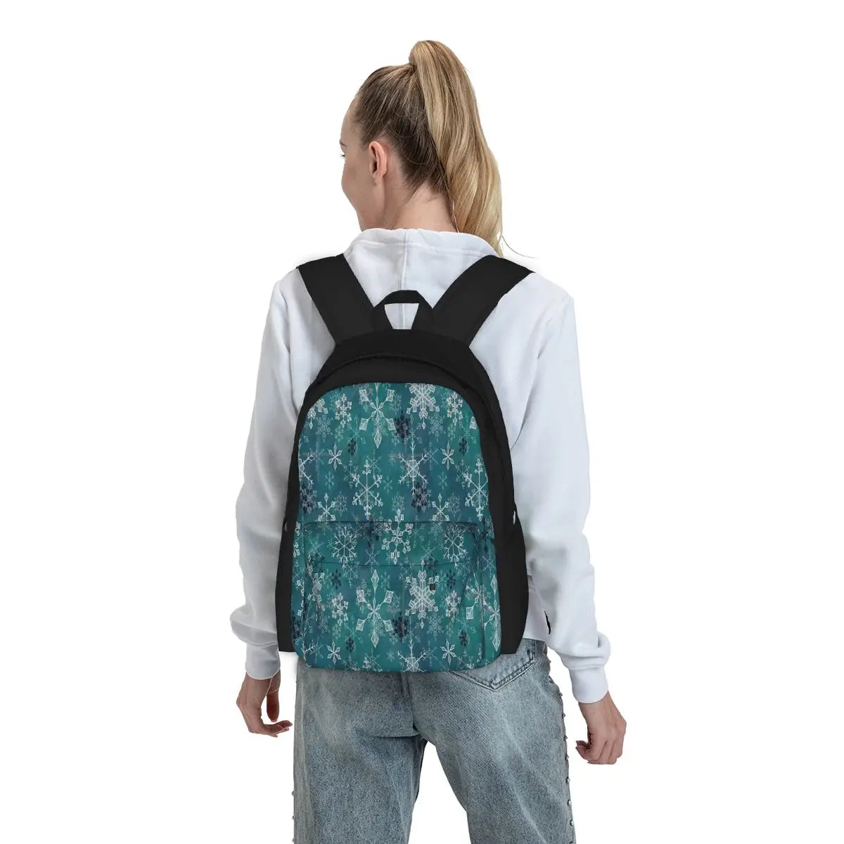 Snowflake Crystals Teal Backpacks Men Women Travel School Bags