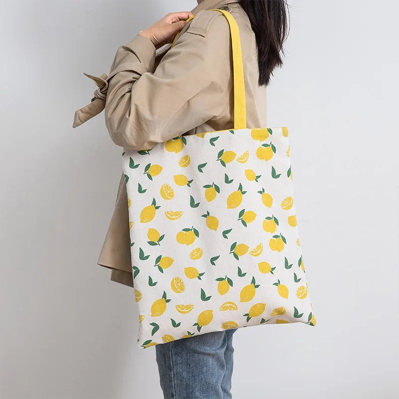 Cotton Linen Shoulder Bag Floral Tote for Women Shopping Canvas Handbag