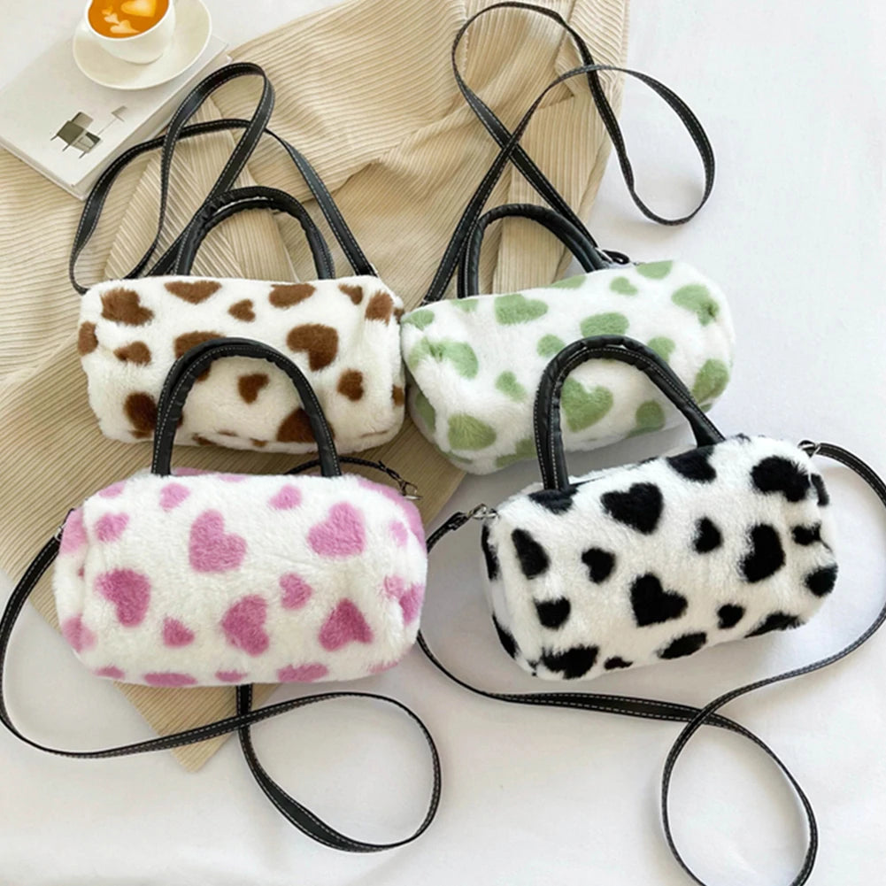 Fluffy Love Heart Plush Shoulder Bag for Women